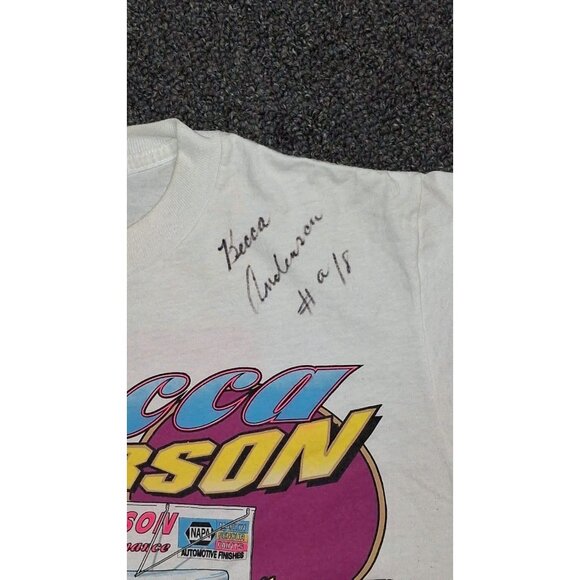 Vintage Becca Anderson SIGNED T-Shirt #18 Autographed Racing Sprint Car 90s Y2K - Picture 2 of 3
